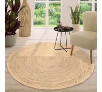 TT Home Tappeto Fibra Naturale Juta Soggiorno Rotondo Etnico Boho Fatto A Mano Bordura, Colore:Ivory 2, Dimensione:100 cm Rund