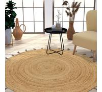 TT Home Tappeto Fibra Naturale Juta Soggiorno Rotondo Etnico Boho Fatto A Mano Bordura, Colore:Natura 6, Dimensione:160 cm Rund