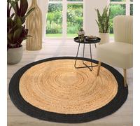 TT Home Tappeto Fibra Naturale Juta Soggiorno Rotondo Etnico Boho Fatto A Mano Bordura, Colore:Nero 2, Dimensione:120 cm Rund