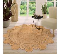TT Home Tappeto Fibra Naturale Juta Soggiorno Rotondo Etnico Boho Fatto A Mano Bordura, Colore:Natura, Dimensione:80 cm Rund