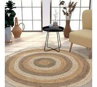 TT Home Tappeto Fibra Naturale Juta Soggiorno Rotondo Etnico Boho Fatto A Mano Bordura, Colore:Multicolore, Dimensione:160 cm Rund