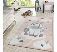 TT Home Tappeto per bambini Bambine Tappeto da gioco Grazioso Unicorno Nuvole In Rosa Bianco Lilla, Dimensione:160x230 cm