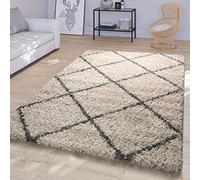 TT Home Tappeto per soggiorno a pelo alto shaggy moderno design a rombi in effetto scandinavo, Colore:Beige-Anthracite, Dimensione:120x170 cm