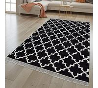 TT Home Tappeto per soggiorno design oriente tessuto a mano con frange con lana nero, Dimensione:120x170 cm