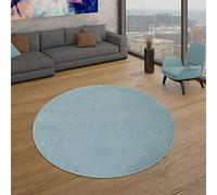 TT Home Tappeto Salotto Moderno, Camera da Letto, Pelo Corto, Lavabile, Monocolore Pastello, Facile da Pulire, Colore: Turchese, Dimensione:120 cm tondo