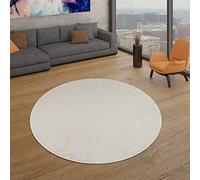 TT Home Tappeto Salotto Moderno, Camera da Letto, Pelo Corto, Lavabile, Monocolore Pastello, Facile da Pulire, Colore: Crema, Dimensione:120 cm tondo