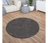 TT Home Tappeto Salotto Pelo Corto Monocolore Design Moderno Lavabile, Colore: Antracite, Dimensione:200 cm tondo