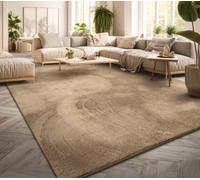 TT Home Tappeto Salotto Pelo Corto Monocolore Design Moderno Lavabile, Colore: Beige Scuro, Dimensione:200 cm tondo