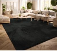 TT Home Tappeto Salotto Pelo Corto Monocolore Design Moderno Lavabile, Colore: Nero, Dimensione:80 cm tondo