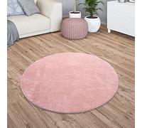 TT Home Tappeto Salotto Pelo Corto Monocolore Design Moderno Lavabile, Colore: Rosa, Dimensione:200 cm tondo