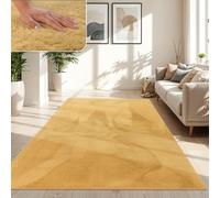 TT Home Tappeto Soggiorno Moderno a Pelo Corto - Morbido e Antiscivolo, Lavabile, per Camera da Letto, in Finta Pelliccia, Colore:Giallo, Dimensione:80x150 cm
