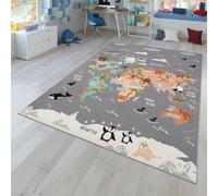 TT Home Tappeto Stanza Bambini Auto Bambini Motivo Con Animale Antiscivolo, Colore:Grigio Blu Marrone, Dimensione:200 cm Quadrato