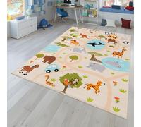 TT Home Tappeto Stanza Bambini Auto Bambini Motivo Con Animale Antiscivolo, Colore:Verde Giallo Crema, Dimensione:200 cm Quadrato