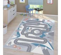 TT Home Tappeto Stanza Bambini Auto Bambini Strada Antiscivolo Moderno, Colore: Crema, Dimensione:140x200 cm