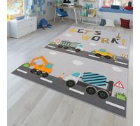 TT Home Tappeto Stanza Bambini Auto Bambini Strada Antiscivolo Moderno, Colore:Grigio Giallo Crema, Dimensione:120x160 cm