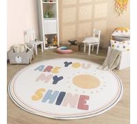 TT Home Tappeto Stanza Bambini Lavabile Arcobaleno Sole Moderno, Colore:Blu Giallo Crema, Dimensione:100 cm tondo