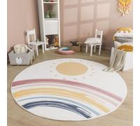 TT Home Tappeto Stanza Bambini Lavabile Arcobaleno Sole Moderno, Colore:Blu Giallo Rosa, Dimensione:100 cm tondo