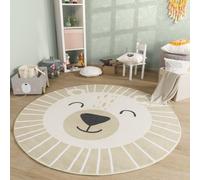 TT Home Tappeto Stanza Bambini Lavabile Leone Motivo Con Animale, Colore:Beige Marrone, Dimensione:100 cm tondo