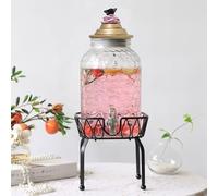 TT-YEC Dispenser di Bevande in Vetro con Supporto E Rubinetto, Dispenser per Bevande Fredde di Grande capacità (4 Litri), Dispenser da Tavolo, Contenitore A Vista,F