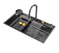 TT-YEC Lavello da bar in acciaio inossidabile a vasca singola grande, Lavello da cucina sottopiano in acciaio inossidabile nero, Lavello incorporato con valvola angolare, Rubinetto estraibile, Rack di