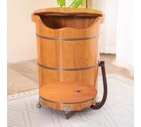 TT-YEC Pediluvio in Legno Per Adulti, Pediluvio Con Scarico Sul Fondo, Grande Pediluvio Con Ruote, Sauna A Botte in Rovere, Pediluvio Con Triplo Cerchio in Acciaio,H40cm