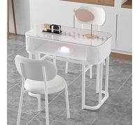 TT-YEC Tavolo Da Manicure Portatile Con Ripiano, Tavolo Da Manicure in Vetro Temperato, Banco Da Lavoro Per Manicure E Bellezza A Doppio Strato, Tavolo Da Salone Per Manicure, Bianco,Al80cm