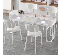 TT-YEC Tavolo Da Manicure Portatile Con Ripiano, Tavolo Da Manicure in Vetro Temperato, Banco Da Lavoro Per Manicure E Bellezza A Doppio Strato, Tavolo Da Salone Per Manicure, Bianco,Al160cm