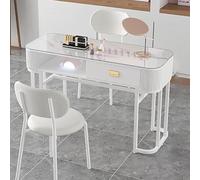 TT-YEC Tavolo Da Manicure Portatile Con Ripiano, Tavolo Da Manicure in Vetro Temperato, Banco Da Lavoro Per Manicure E Bellezza A Doppio Strato, Tavolo Da Salone Per Manicure, Bianco,Al100cm