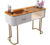 TT-YEC Tavolo Manicure Con Struttura in Metallo Bianco, Tavolo Manicure A Doppio Strato Con Cassetti E Piano in Vetro Trasparente, Postazione Di Lavoro Per Salone Di Bellezza,Cl100cm