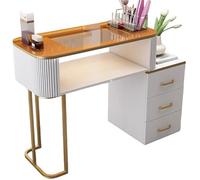 TT-YEC Tavolo Manicure Con Struttura in Metallo Bianco, Tavolo Manicure A Doppio Strato Con Cassetti E Piano in Vetro Trasparente, Postazione Di Lavoro Per Salone Di Bellezza,Dl100cm