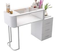 TT-YEC Tavolo Manicure Con Struttura in Metallo Bianco, Tavolo Manicure A Doppio Strato Con Cassetti E Piano in Vetro Trasparente, Postazione Di Lavoro Per Salone Di Bellezza,Bl80cm