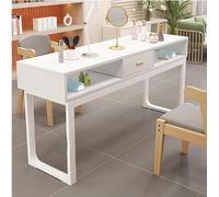 TT-YEC Tavolo Manicure Professionale di Grandi Dimensioni con Doppio Ripiano E Cassetti, Tavolo Manicure con Struttura in Metallo, Tavolo Manicure Tecnologico, Colore Legno/Bianco,Bl100cm