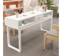 TT-YEC Tavolo Manicure Professionale di Grandi Dimensioni con Doppio Ripiano E Cassetti, Tavolo Manicure con Struttura in Metallo, Tavolo Manicure Tecnologico, Colore Legno/Bianco,Al120cm