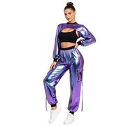 TTAO Donna Set Top Maniche Lunghe E Jogging Rave Abbigliamento Hip Hop Donne Completo Notte Outfit Cosplay Uniforme Abbigliamento Edm Donne Blu 3XL