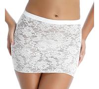 TTAO Gonna sexy da donna in pizzo, mini body con attillato, semi-trasparente, sottogonna elasticizzata, biancheria da notte, bianco, Taglia unica