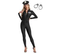 TTAO Lingerie erotiche da donna, set da 5 pezzi, da poliziotto, uniforme, cosplay, da donna, sexy, elasticizzata, costume da polizia, nero/blu/rosa, nero, M