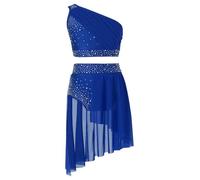 TTAO Set di danza classica per bambini e bambine, stile jazz Lyrical, lucido, con gonna tutù, costume da ballo, stile moderno, Blu, 158 cm-164 cm