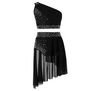TTAO Set di danza classica per bambini e bambine, stile jazz Lyrical, lucido, con gonna tutù, costume da ballo, moderno, Nero , 170