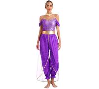TTAO Vestito da donna per danza del ventre, stile orientale, indiano, velo per il viso, ballerina del ventre, Halloween, carnevale, feste, viola., S
