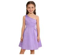 TTAO Vestito estivo da bambina con una spalla, per feste e feste, per damigella d'onore, viola., 110-116 cm
