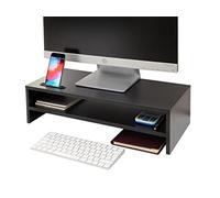 Ttap Supporto per monitor in legno nero a due ripiani, per computer portatile, TV, schermo da scrivania, 54 cm di lunghezza x 24,5 cm di profondità x 14,4 cm di altezza (con supporto per smartphone)