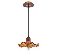 TTBDDDYH Lampada a sospensione E27 Nordic Vintage da comodino in legno massello, lampada a sospensione creativa vintage a forma di foglia di loto in vetro, piccola lampada a sospensione decorativa per