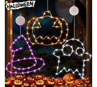TTCOTOKE Luci per finestre di Halloween, 3pcs Catena luminosa decorativa per Halloween, Ventosa per lampada di Halloween, Luci Led Fantasma E Zucche Halloween Luminose Per Finestre Festoni Addobbi