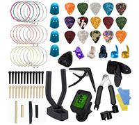TTCR-II 78 Pz Accessori per Chitarra Acustica Elettrica con Accordatore Chitarra, Capo guitar, Corde guitar, Plettri, Porta, Avvolgitore, Perni Ponte Sella e Dado