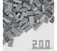 TTEHGB TOY Mattone classico in massa, 2 x 4, 200 pezzi, grigio chiaro, compatibile con tutte le grandi marche, appassionati di MOC, colori: grigio chiaro