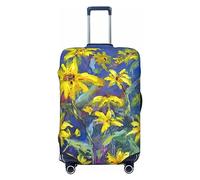 Ttetddd Copertura per bagagli da viaggio con paesaggio invernale con alberi, neve e alba, lavabile, con cerniera e fibbia, 71,1 cm, Fiori gialli su sfondo blu, L