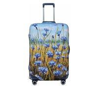 Ttetddd Copertura protettiva per bagagli da viaggio con motivo mandala blu, lavabile, con cerniera e fibbia, 61 cm, Fiori blu nel prato, S