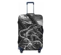 Ttetddd Copertura protettiva per valigie da viaggio con piuma di pavone, lavabile, con cerniera e fibbia, 71,1 cm, Octopus e nave dell'oceano, L
