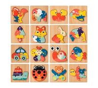 TTETTZ 16 Pezzi di Puzzle in Legno a Forma di Animale, Puzzle per Bambini, Puzzle con Forme Abbinate per La Scuola