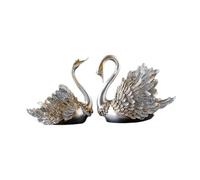 TTETTZ 2 Pezzi, Statue di Cigni di Coppia, Statue di Cigni Innamorati, Decorazioni per Matrimoni, Ornamenti a Forma di Cigno per Libreria, ARGENTO